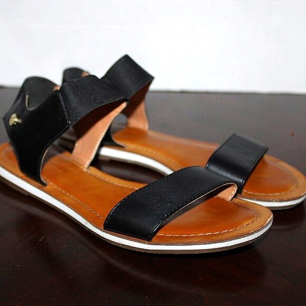 Tommy Hilfiger Flat Sandals - Women's Size 7.5 - Black & Tan - Casual Summer